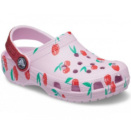 Бледно-розовые сабо для девочек CROCS Kids' Classic Food Print Clog