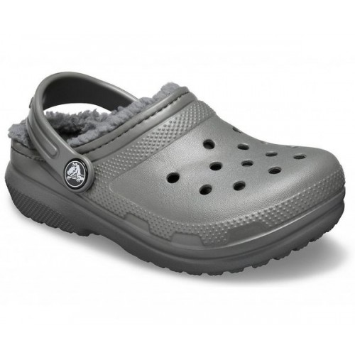 Детские  серые утепленные сабо CROCS Kids’ Classic Lined Clog