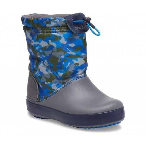 Детские  серые зимние сапоги CROCS Kids’ Crocband™ LodgePoint Graphic Winter Boot