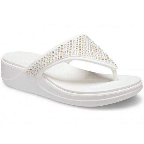 Женские  белые шлепанцы CROCS Women's  Monterey Shimmer Wedge Flip