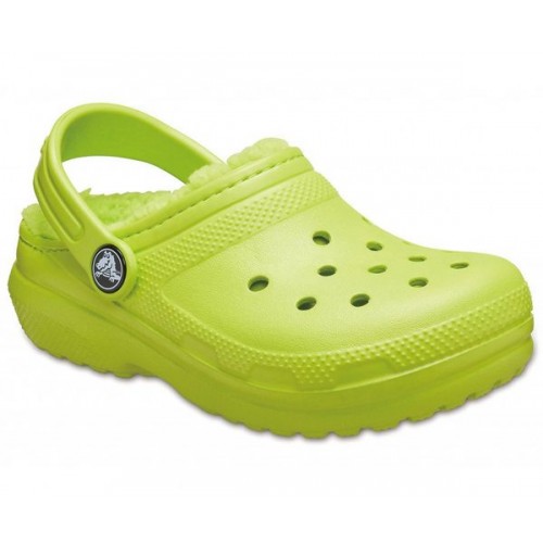 Детские  салатовые утепленные сабо CROCS Kids’ Classic Lined Clog