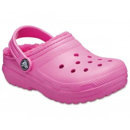 Детские  розовые утепленные сабо CROCS Kids’ Classic Lined Clog