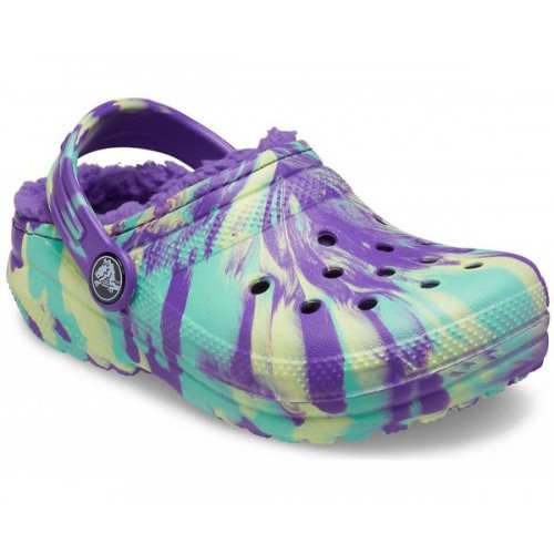 Детские  фиолетовые утепленные сабо CROCS Kids' Classic Lined Marbled Clog