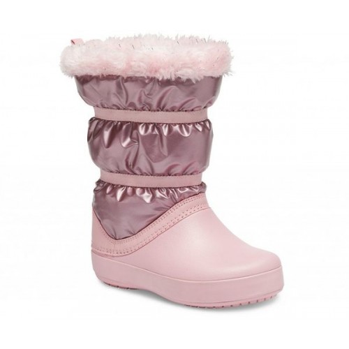 Бледно-розовые зимние сапоги для девочек CROCS Girls’ Crocband™ LodgePoint Metallic Winter Boot