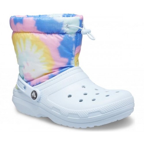 Голубые сапоги CROCS Classic Lined Neo Puff Tie Dye Boot