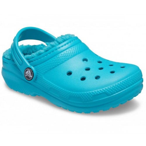 Детские  голубые утепленные сабо CROCS Kids’ Classic Lined Clog