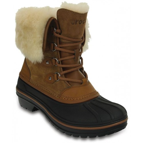 Женские  коричневые ботинки CROCS Women's AllCast II Luxe Shearling Boot