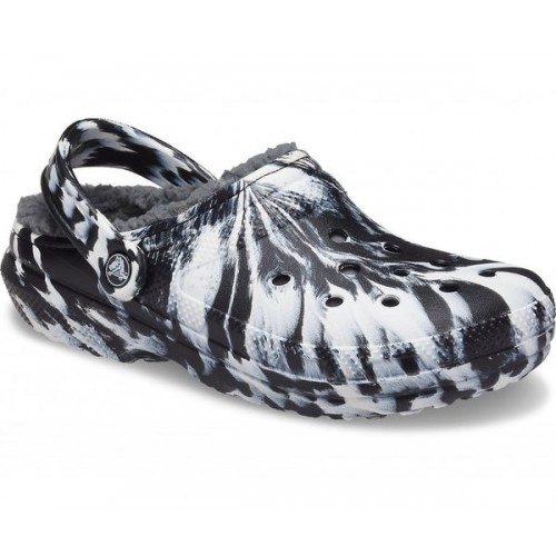 Белые утепленные сабо CROCS Classic Lined Marbled Clog