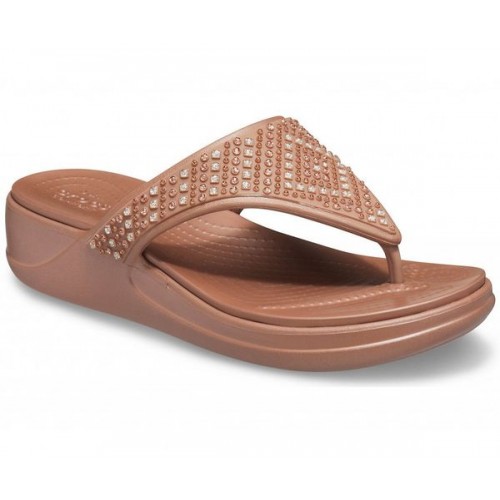 Женские  коричневые шлепанцы CROCS Women's  Monterey Shimmer Wedge Flip
